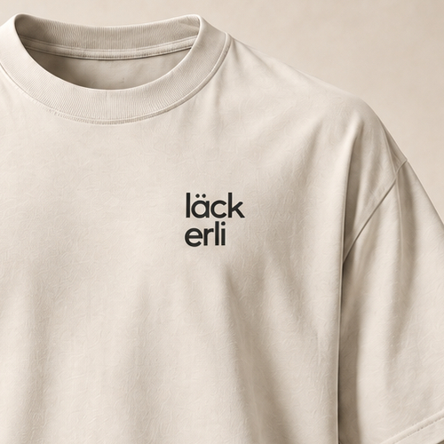 T-shirt sui läckerli — Bâle-Ville, écru — gros plan inscription devant (recadrage)