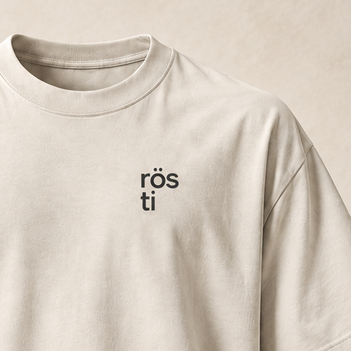 T-shirt sui rösti — Berne, écru — gros plan inscription devant (recadrage)
