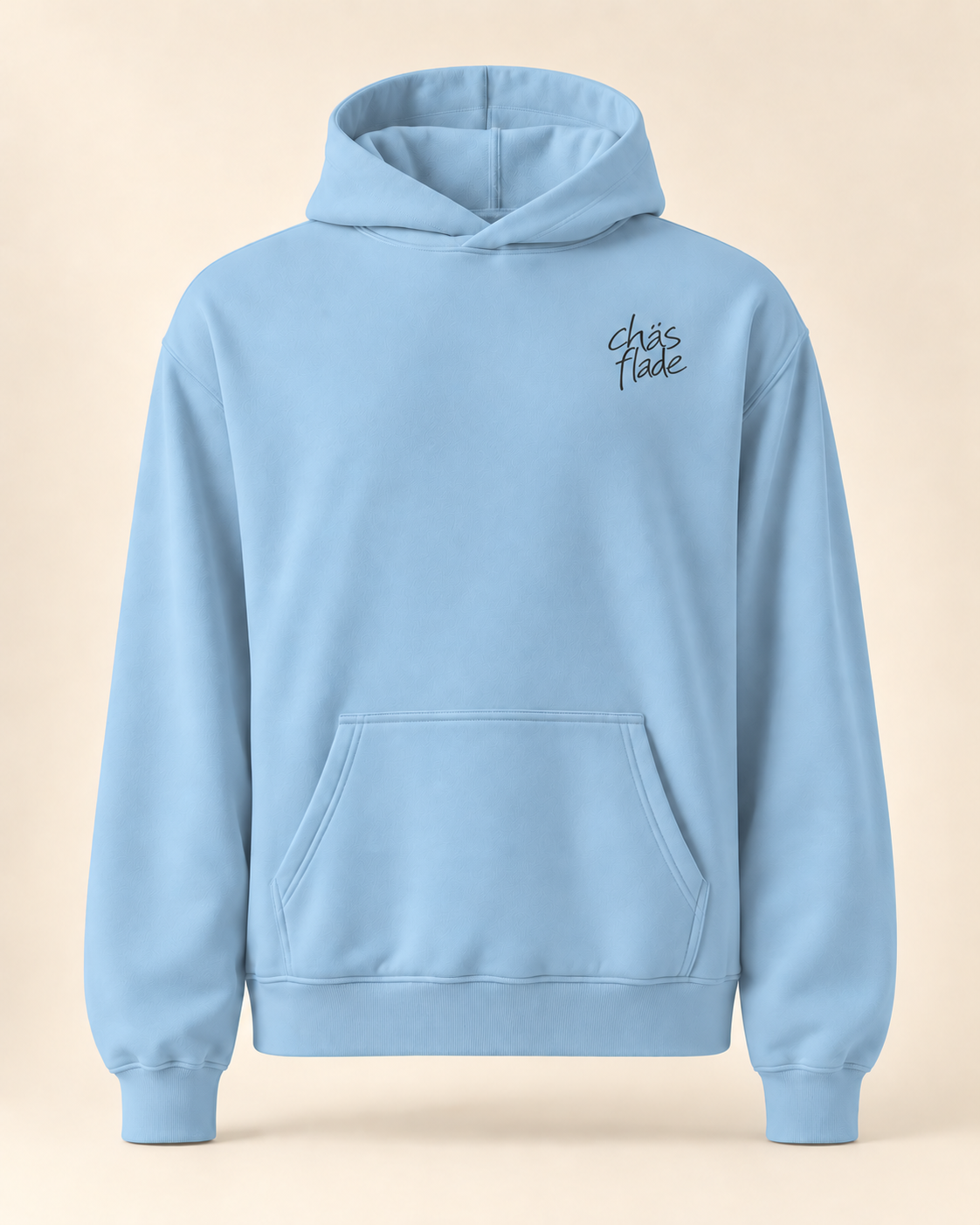 Hoodie chäsflade — Appenzell Rhodes-Intérieures — carolina-blue — vue face sans mannequin — manuscrit