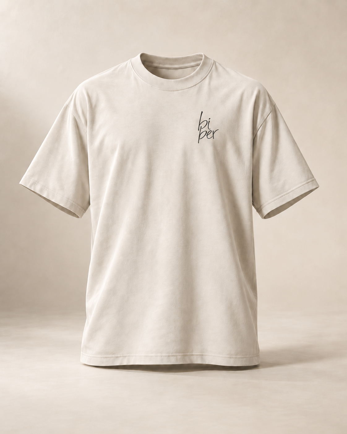 T-shirt sui biber — Appenzell Rhodes-Extérieures, écru — vue face, mockup réaliste — manuscrit