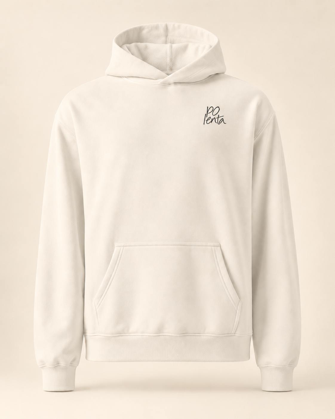 Hoodie polenta — Tessin — vue face, mockup réaliste — manuscrit