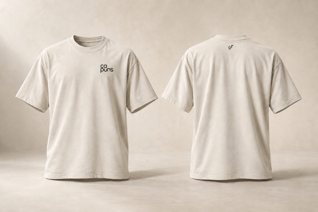 capuns — Grisons — maquette en volume, t-shirt écru devant et dos
