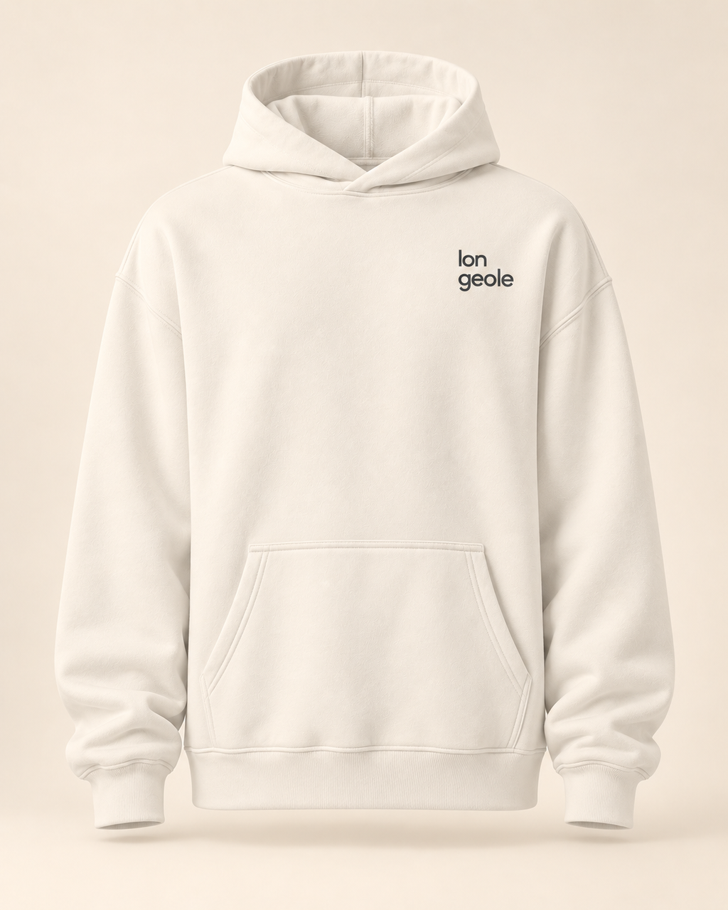 Hoodie longeole — Genève — bone, vue face, vêtement seul — mockup réaliste