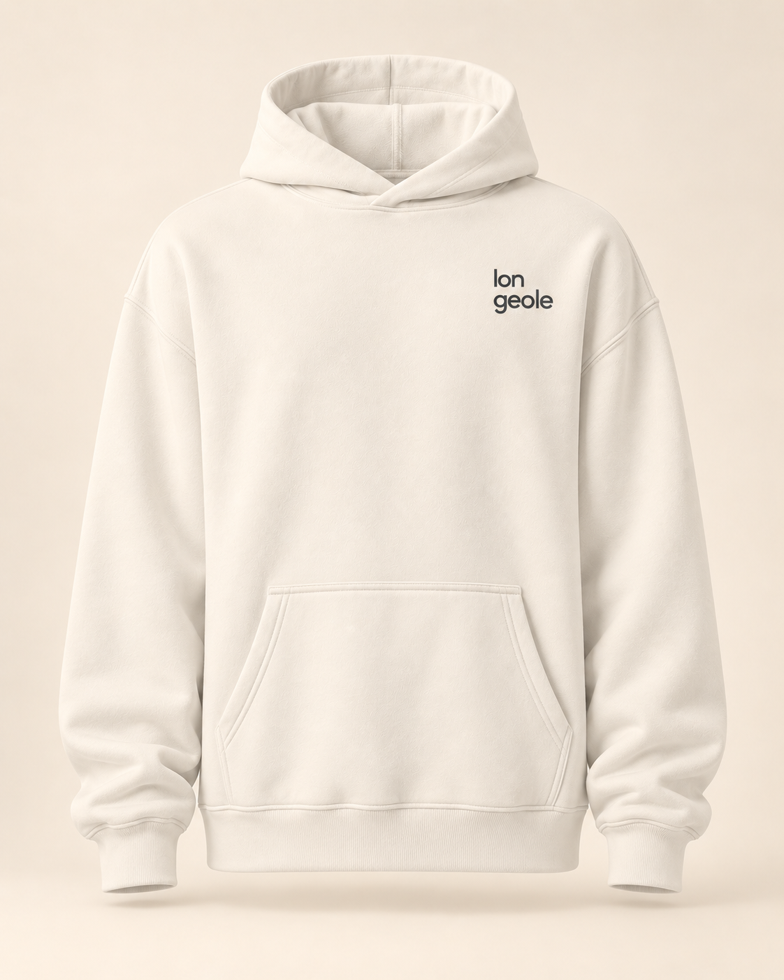 Hoodie longeole — Genève — bone, vue face, vêtement seul — mockup réaliste