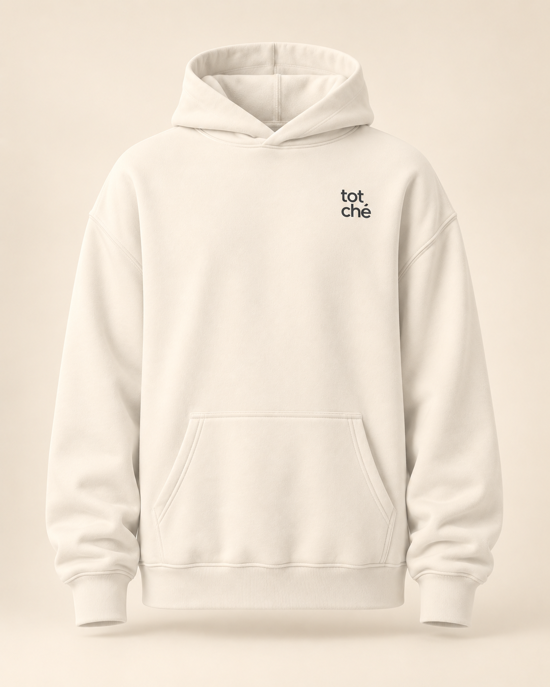 Hoodie totché — Jura — bone, vue face, vêtement seul — mockup réaliste