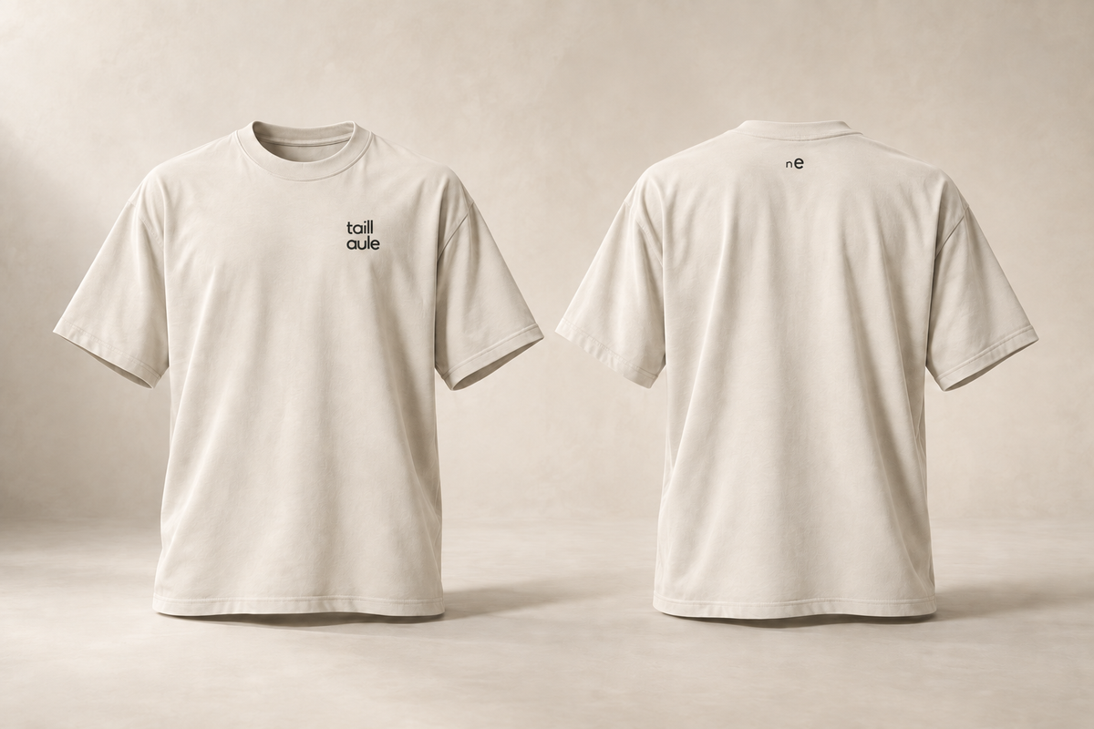 taillaule — Neuchâtel — maquette en volume, t-shirt écru devant et dos