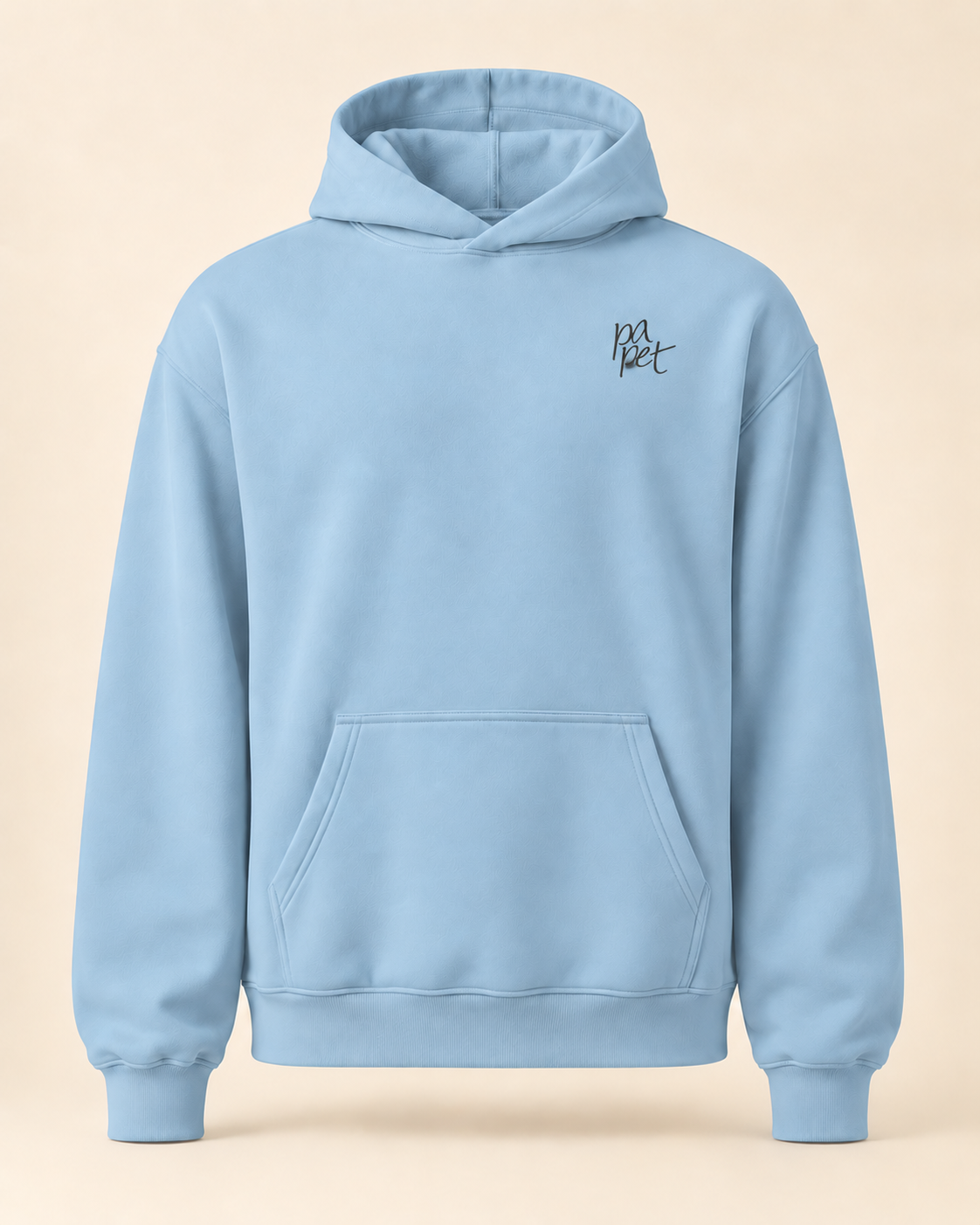 Hoodie papet — Vaud — Carolina Blue — vue de face — manuscrit