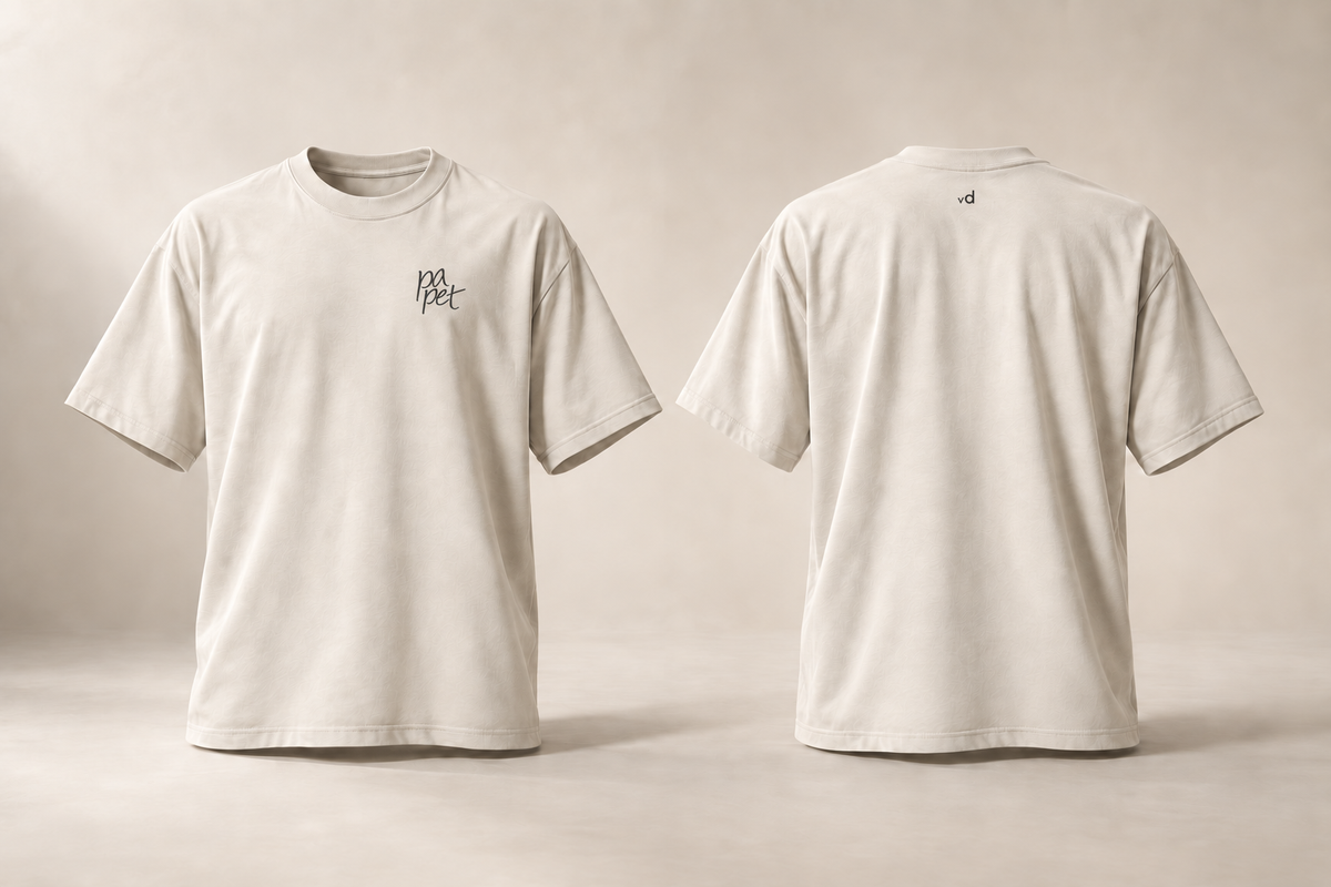 T-shirt papet — Vaud — écru — devant et dos — manuscrit