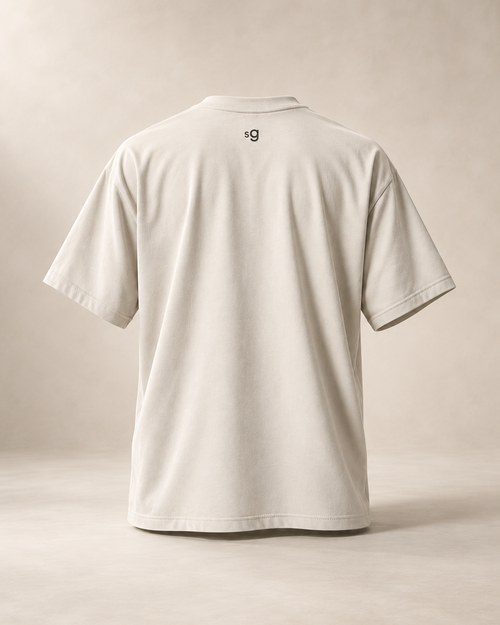 T-shirt sui bratwurst — Saint-Gall, écru — vue dos, mockup réaliste