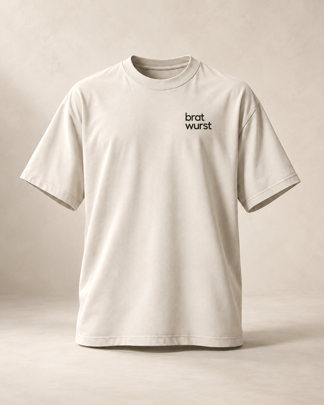 T-shirt sui bratwurst — Saint-Gall, écru — vue face, mockup réaliste
