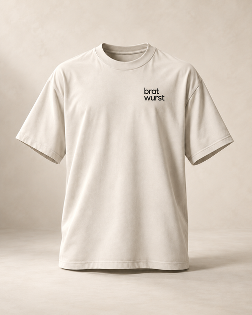 T-shirt sui bratwurst — Saint-Gall, écru — vue face, mockup réaliste