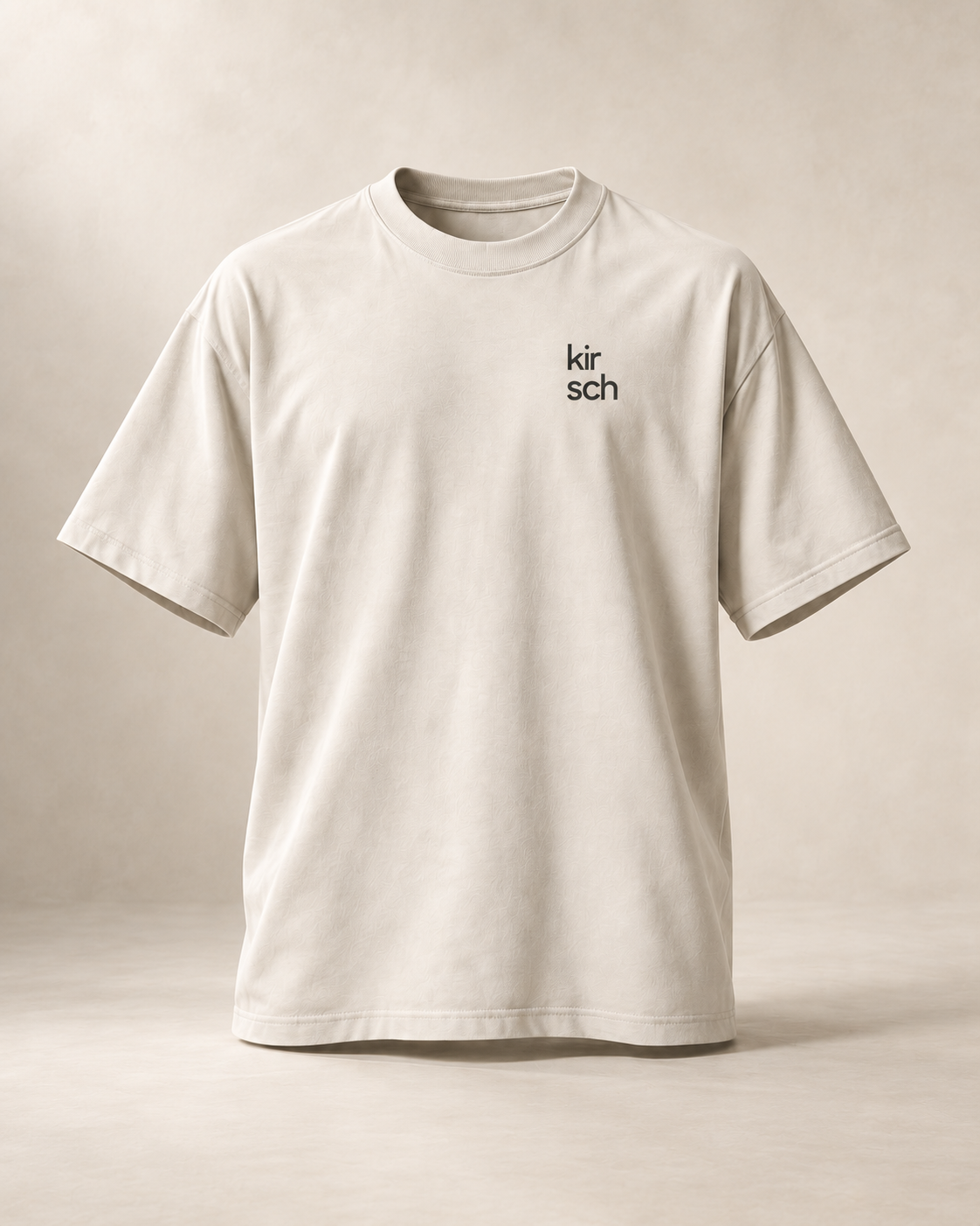 T-shirt sui SZ, écru — vue face, mockup réaliste