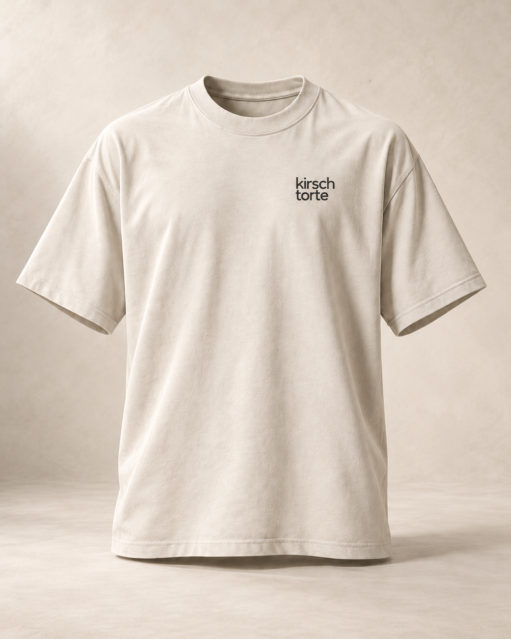 T-shirt sui ZG, écru — vue face, mockup réaliste